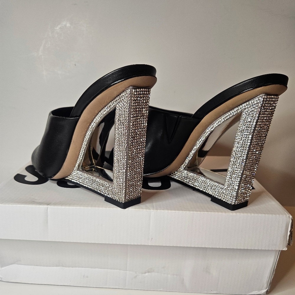 NEW IN BOX | Schutz Filipa Glam Wedge Mule Sandals - Black/Silver - 9.5 - Picture 6 of 10